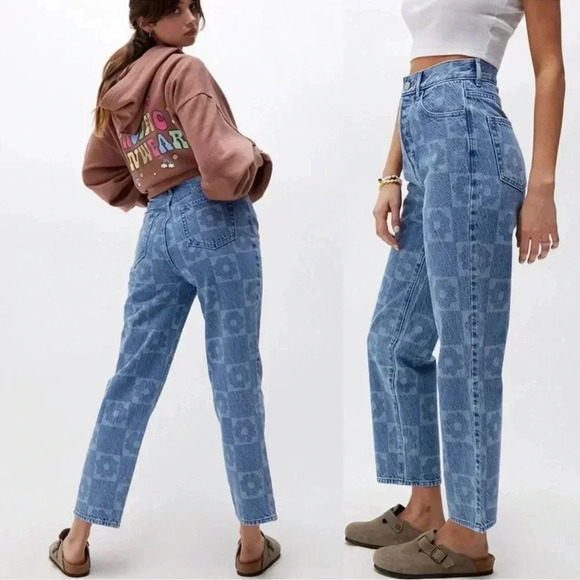 Pacsun Eco Flower Printed High Rise Straight Semi Wide Leg Jeans - Picture 3 of 8